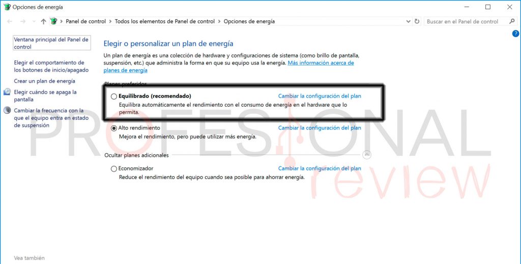 plan de energía optimizar pc
