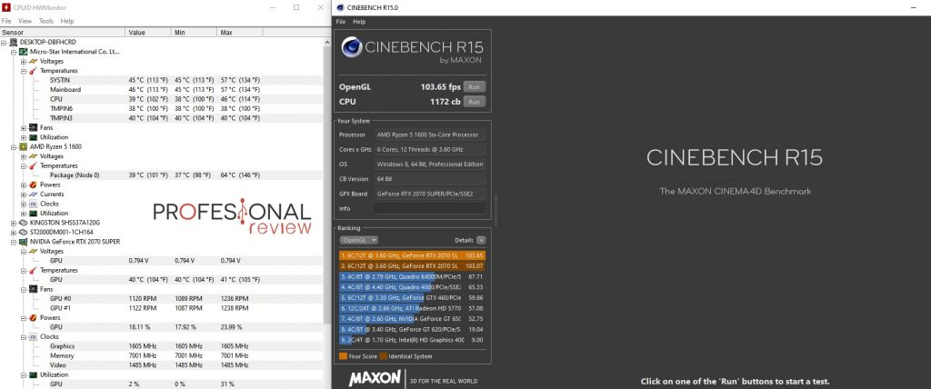 tapa cerrada PC pruebas Cinebench R15