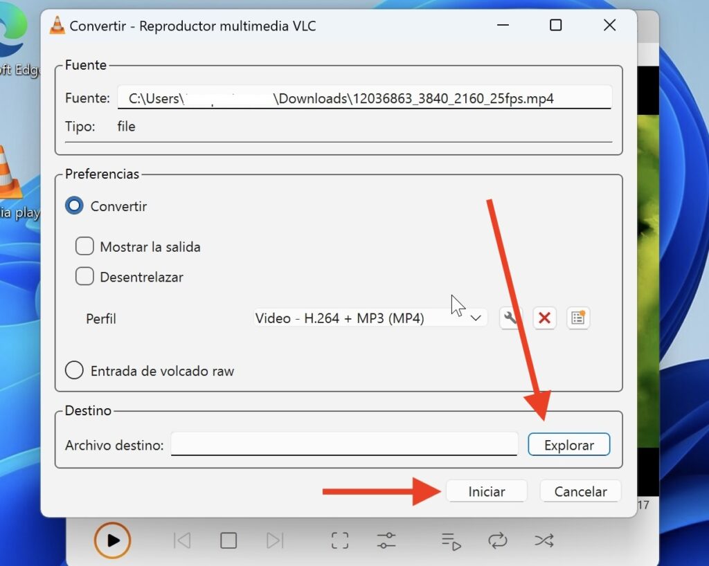 Cómo convertir un vídeo con VLC en Windows 11