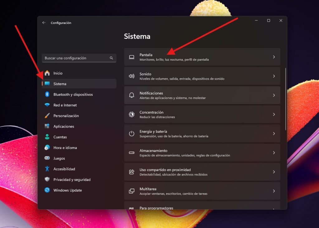 Configuración de pantalla en Windows 11