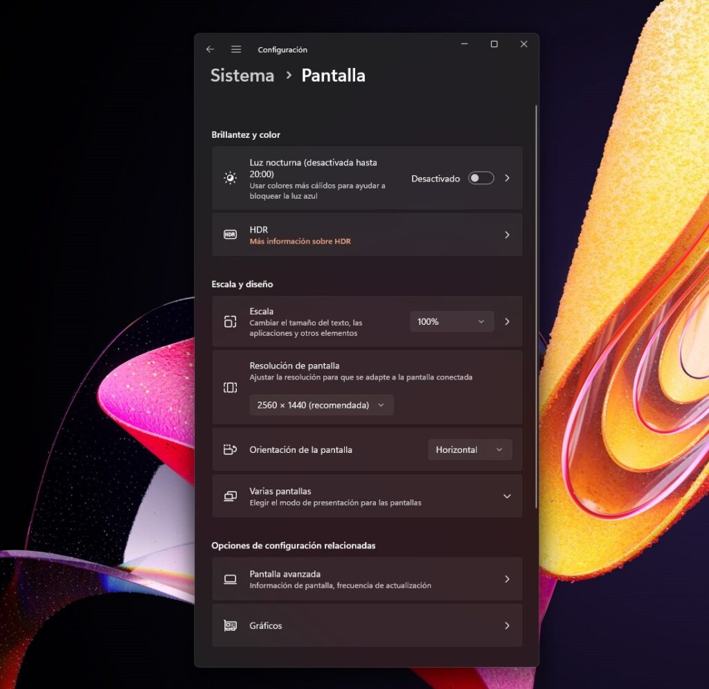Configuración de pantalla en Windows 11