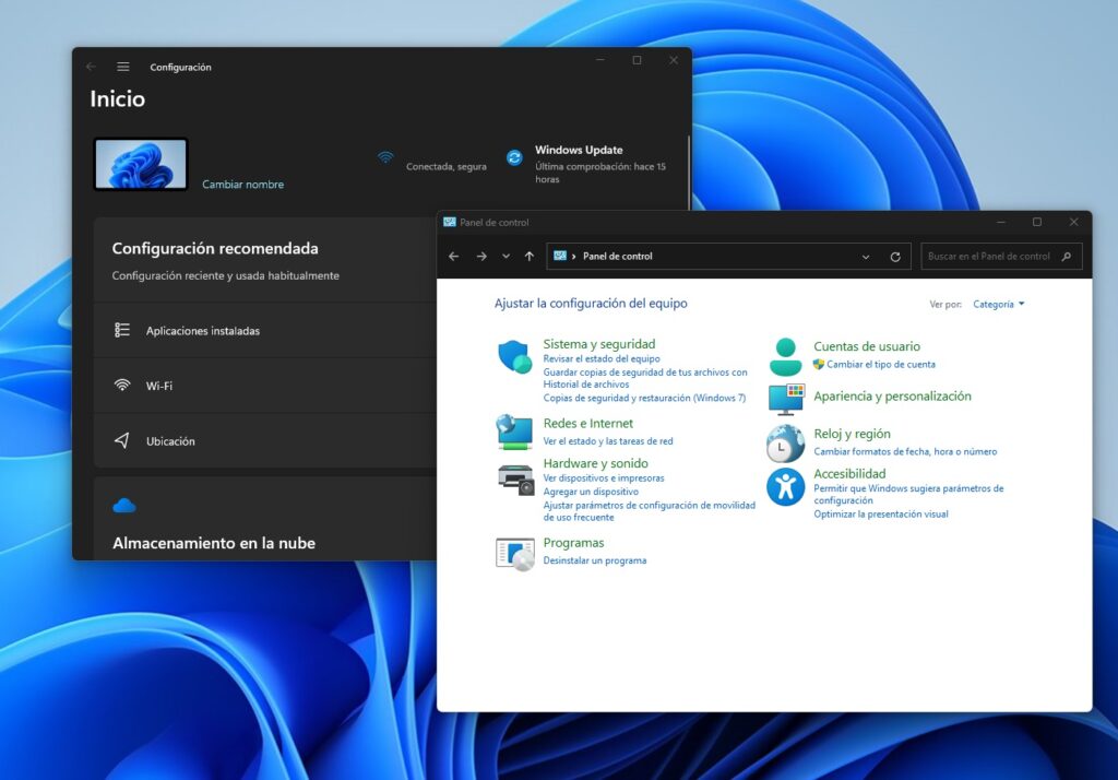 Panel de control en Windows 11