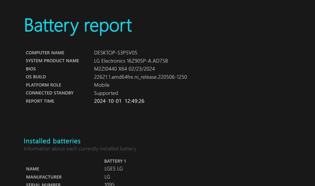 Battery Report en Windows 11