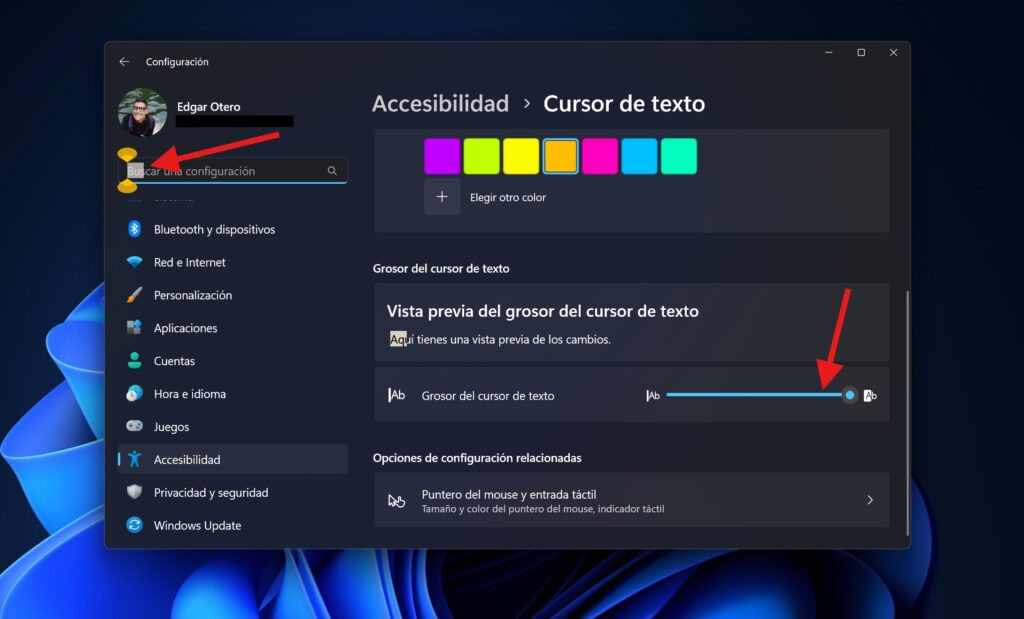 Cómo personalizar el cursor de texto en Windows 11