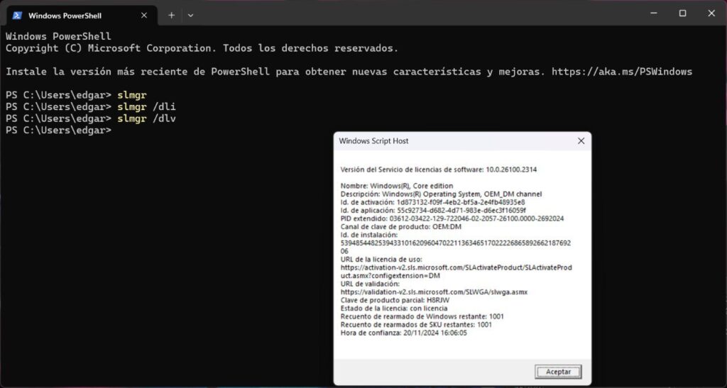 Comando slmgr en Windows 11: qué es y qué información muestra