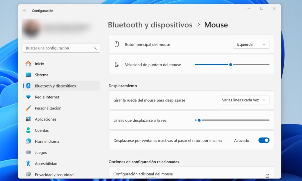 Cambiar la configuración del ratón