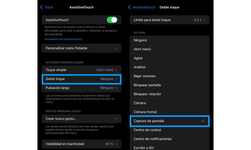 Doble toque para captura de pantalla iPhone