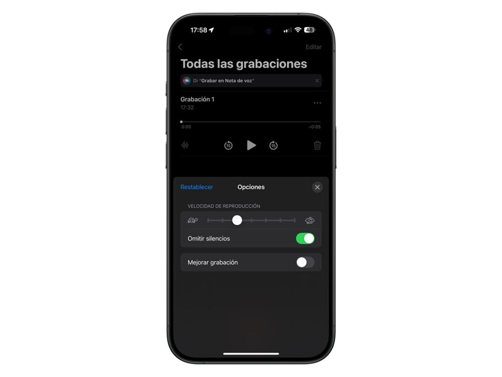 Los silencios y la velocidad de reproducción iPhone