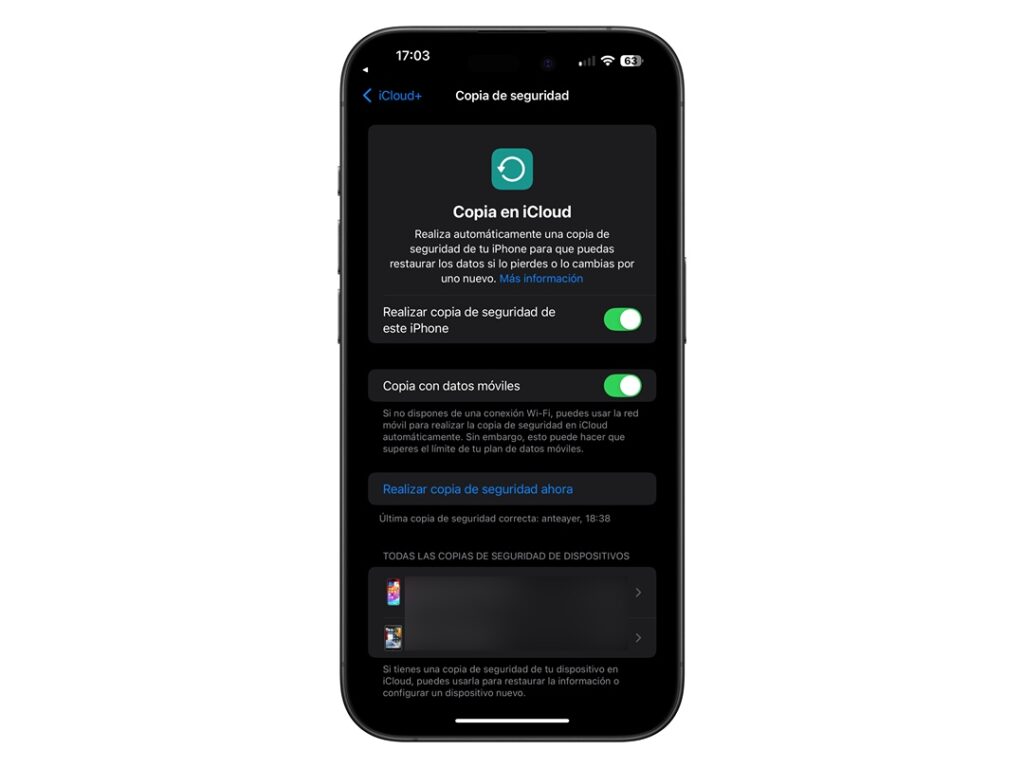 Copia de seguridad con iCloud en iPhone