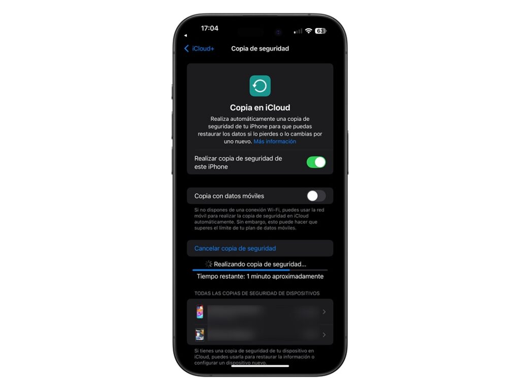 Copia de seguridad con iCloud en iPhone