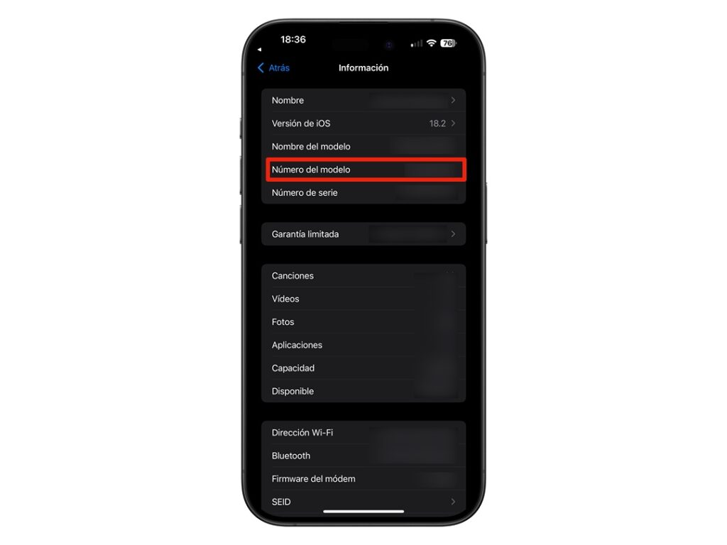 iPhone Número de modelo