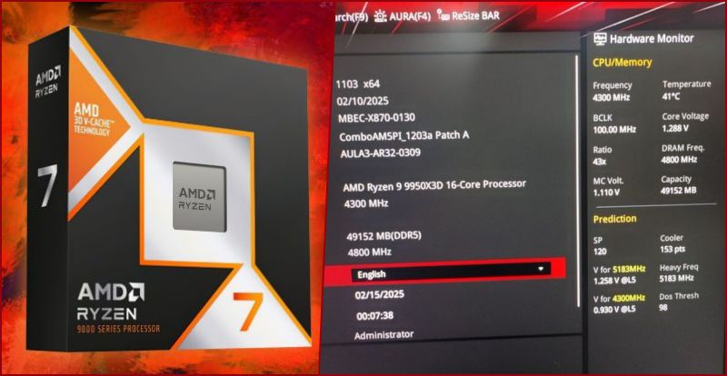 AMD Ryzen 9 9950X3D se filtra con una una puntuación de 120 SP, mayor que el 9800X3D